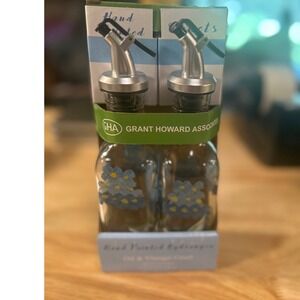 Grant Howard Oil & Vinegar Cruet Glass Set‎ Hand Painted Hydrangea Kitchen New